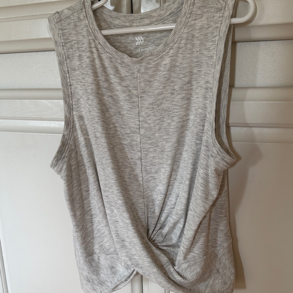 All in Motion Light Gray Twist Front Muscle Tee